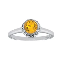 Faceted Genuine Citrine & White Topaz Sterling Silver Ring