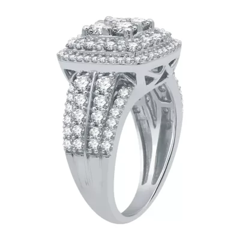 Womens 2 CT. T.W. Natural White Diamond 10K Gold Cushion Engagement Ring