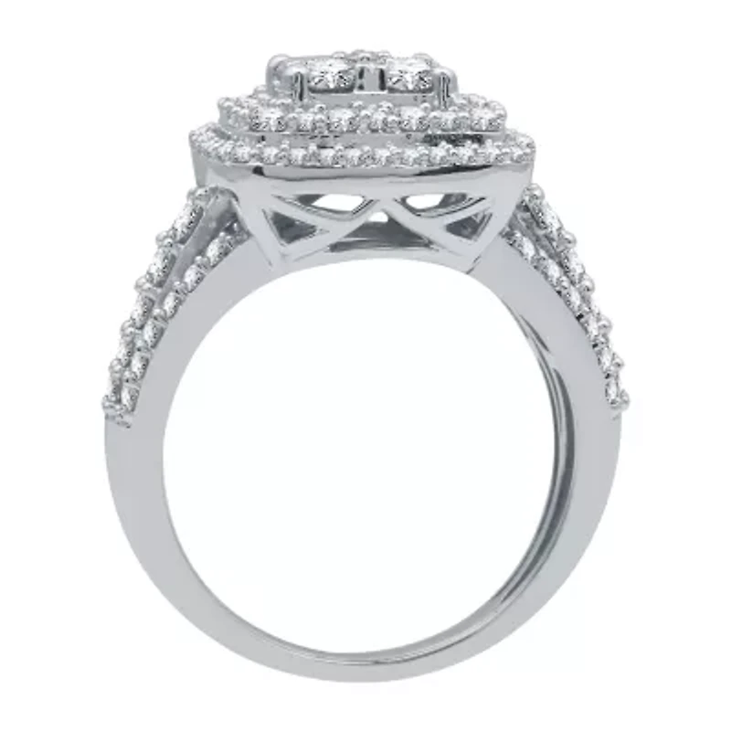 Womens 2 CT. T.W. Natural White Diamond 10K Gold Cushion Engagement Ring