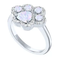 Womens Lab Created White Opal Sterling Silver Cocktail Ring