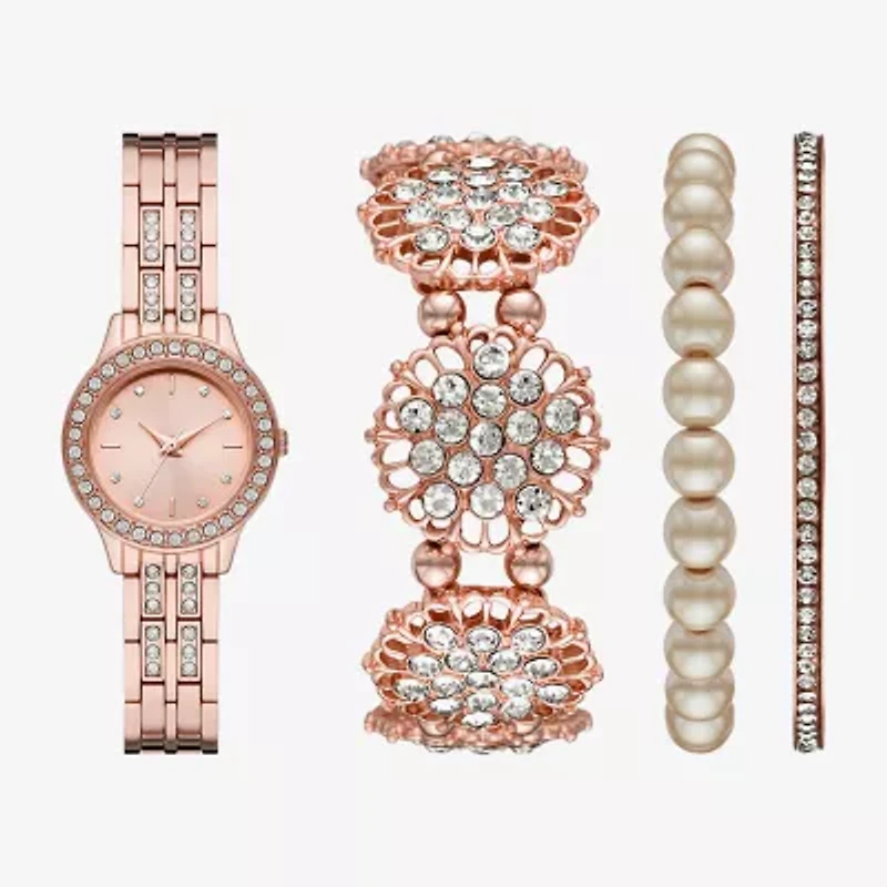 Mixit Ladies Sets Womens Crystal Accent Rose Goldtone 4-pc. Watch Boxed Set Fmdjset309