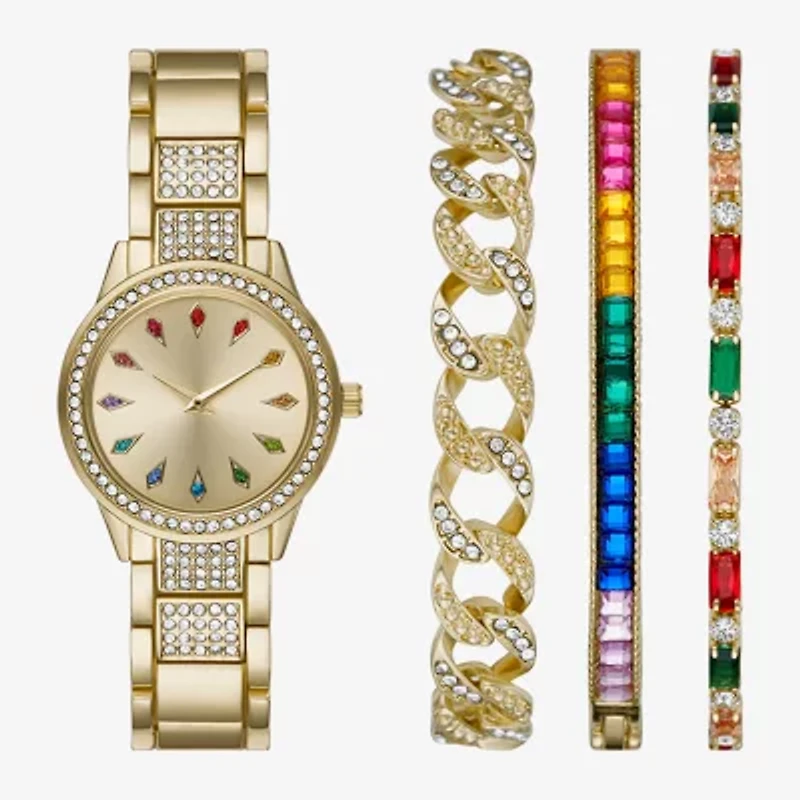 Ladies Sets Womens Crystal Accent Gold Tone 4-pc. Watch Boxed Set Fmdjset312
