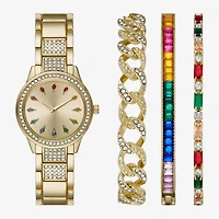 Ladies Sets Womens Crystal Accent Gold Tone 4-pc. Watch Boxed Set Fmdjset312