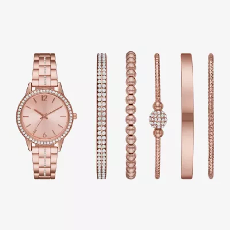 Ladies Sets Womens Crystal Accent Rose Goldtone 6-pc. Watch Boxed Set Fmdjset315