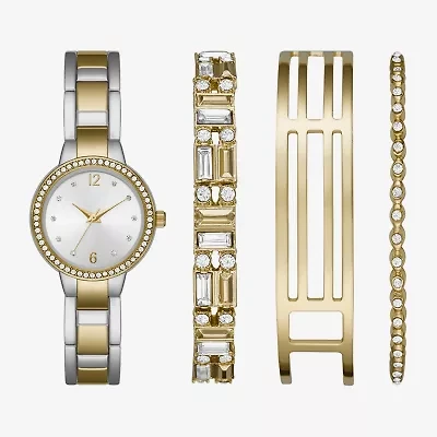 Ladies Sets Womens Crystal Accent Two Tone 4-pc. Watch Boxed Set Fmdjset316