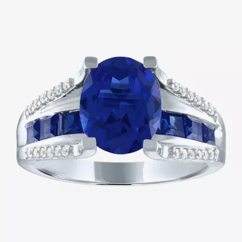 Womens Lab Created Blue Sapphire Sterling Silver Cocktail Ring