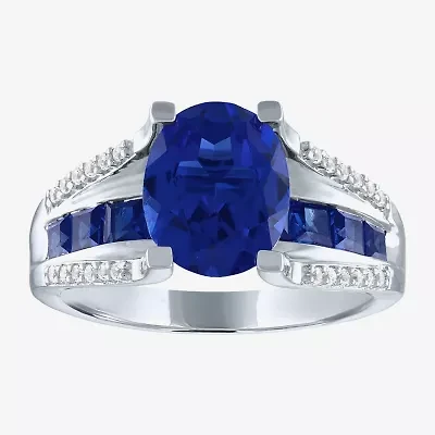 Womens Lab Created Blue Sapphire Sterling Silver Cocktail Ring