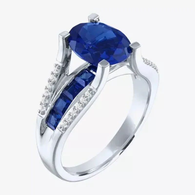 Womens Lab Created Blue Sapphire Sterling Silver Cocktail Ring