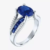 Womens Lab Created Blue Sapphire Sterling Silver Cocktail Ring