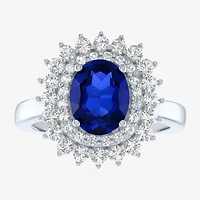 Womens Gemstone Sterling Silver Oval Halo Cocktail Ring
