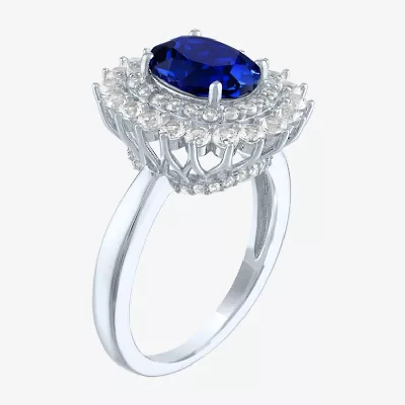Womens Gemstone Sterling Silver Oval Halo Cocktail Ring