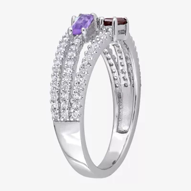 Womens Genuine Multi Color Sterling Silver Stackable Ring