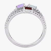 Womens Genuine Multi Color Sterling Silver Stackable Ring