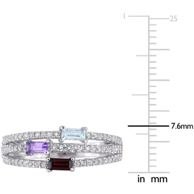 Womens Genuine Multi Color Sterling Silver Stackable Ring