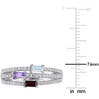 Womens Genuine Multi Color Sterling Silver Stackable Ring