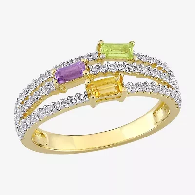 Womens Genuine Multi Color 18K Gold Over Silver Stackable Ring