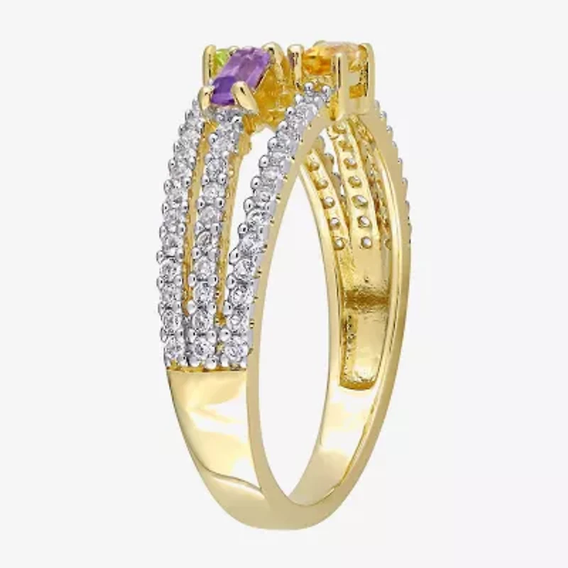 Womens Genuine Multi Color 18K Gold Over Silver Stackable Ring
