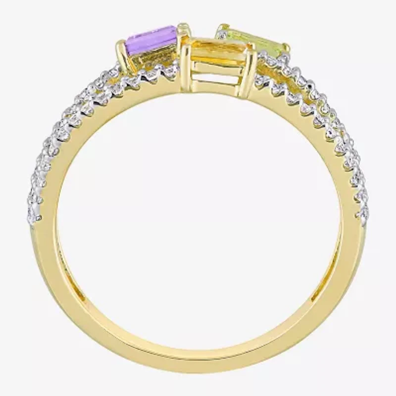 Womens Genuine Multi Color 18K Gold Over Silver Stackable Ring