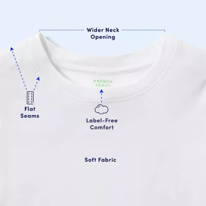 French Toast Little & Big Kid Unisex Easy-on + Easy-off Sensory Friendly Crew Neck Short Sleeve Adaptive T-Shirt