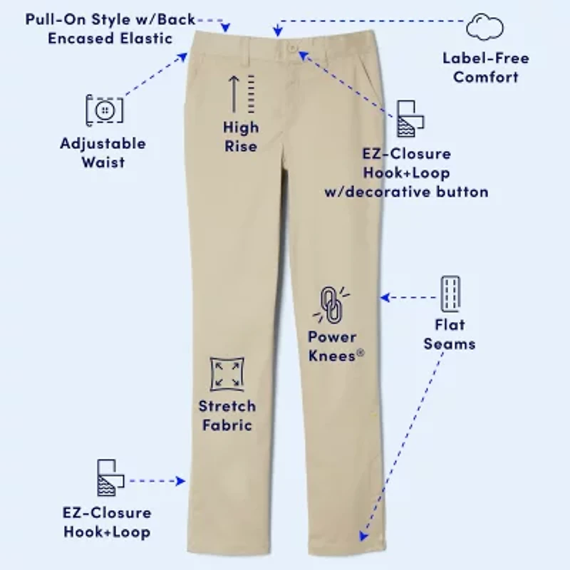 French Toast Little & Big Kid Girls Adaptive Easy-on + Easy-off Sensory Friendly Straight High Rise Fit Flat Front Pant