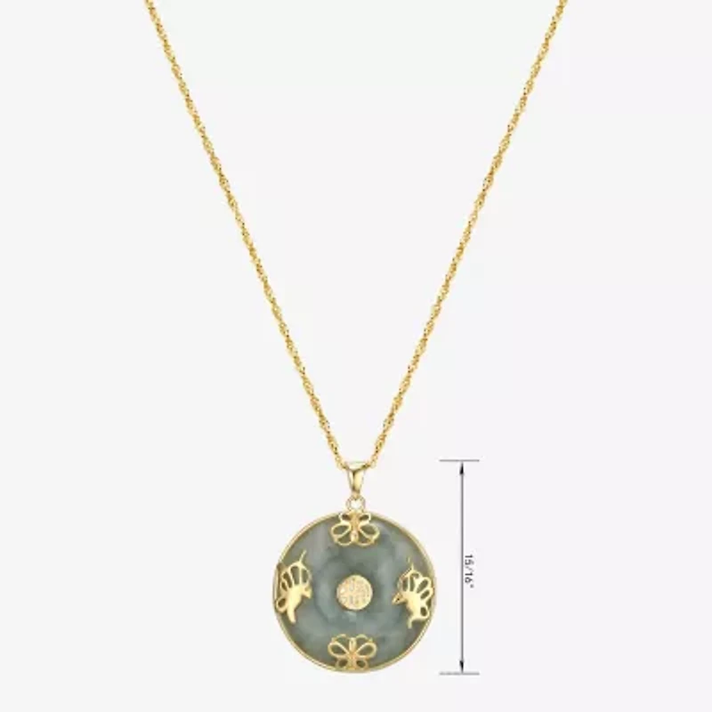 Good Fortune Womens Genuine Green Jade 18K Gold Over Silver Round 18 Inch Pendant Necklace