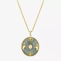 Good Fortune Womens Genuine Green Jade 18K Gold Over Silver Round 18 Inch Pendant Necklace