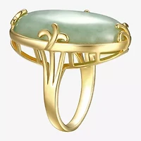 Womens Genuine Green Jade 18K Gold Over Silver Oval Cocktail Ring