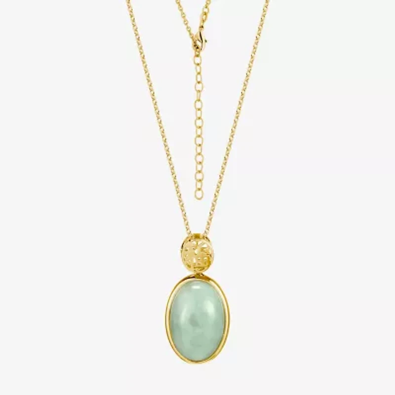 Good Fortune Womens Genuine Green Jade 18K Gold Over Silver Oval 18 Inch Pendant Necklace