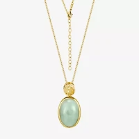 Good Fortune Womens Genuine Green Jade 18K Gold Over Silver Oval 18 Inch Pendant Necklace