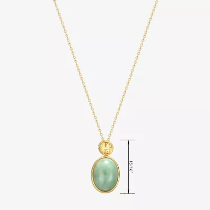 Good Fortune Womens Genuine Green Jade 18K Gold Over Silver Oval 18 Inch Pendant Necklace