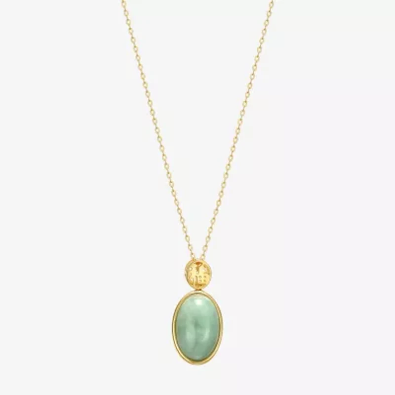 Good Fortune Womens Genuine Green Jade 18K Gold Over Silver Oval 18 Inch Pendant Necklace
