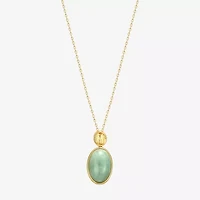 Good Fortune Womens Genuine Green Jade 18K Gold Over Silver Oval 18 Inch Pendant Necklace