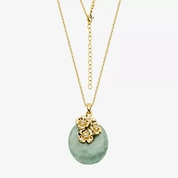Womens Genuine Green Jade 18K Gold Over Silver Flower 18 Inch Pendant Necklace