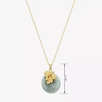 Womens Genuine Green Jade 18K Gold Over Silver Flower 18 Inch Pendant Necklace