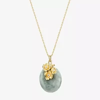 Womens Genuine Green Jade 18K Gold Over Silver Flower 18 Inch Pendant Necklace
