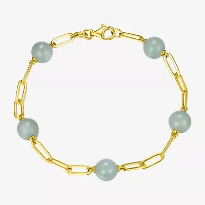 Womens Genuine Green Jade 18K Gold Over Silver Strand Bracelet