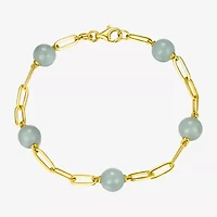 Womens Genuine Green Jade 18K Gold Over Silver Strand Bracelet