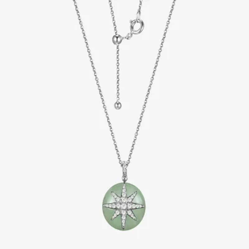 Good Fortune Womens Genuine Green Jade Sterling Silver Star 18 Inch Pendant Necklace