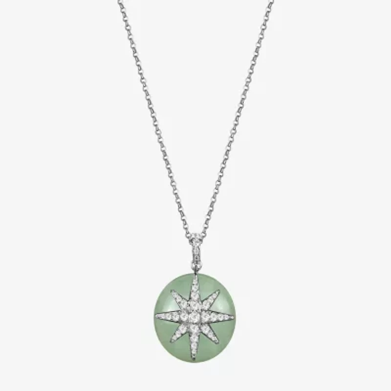 Good Fortune Womens Genuine Green Jade Sterling Silver Star 18 Inch Pendant Necklace