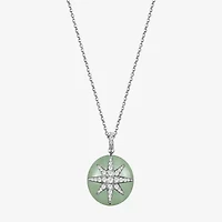 Good Fortune Womens Genuine Green Jade Sterling Silver Star 18 Inch Pendant Necklace