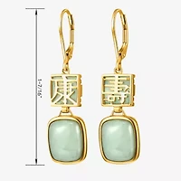 Longevity Womens Genuine Green Jade 18K Gold Over Silver Cushion Drop Earrings