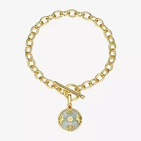 Good Fortune Womens Genuine Green Jade 18K Gold Over Silver Round Charm Bracelet
