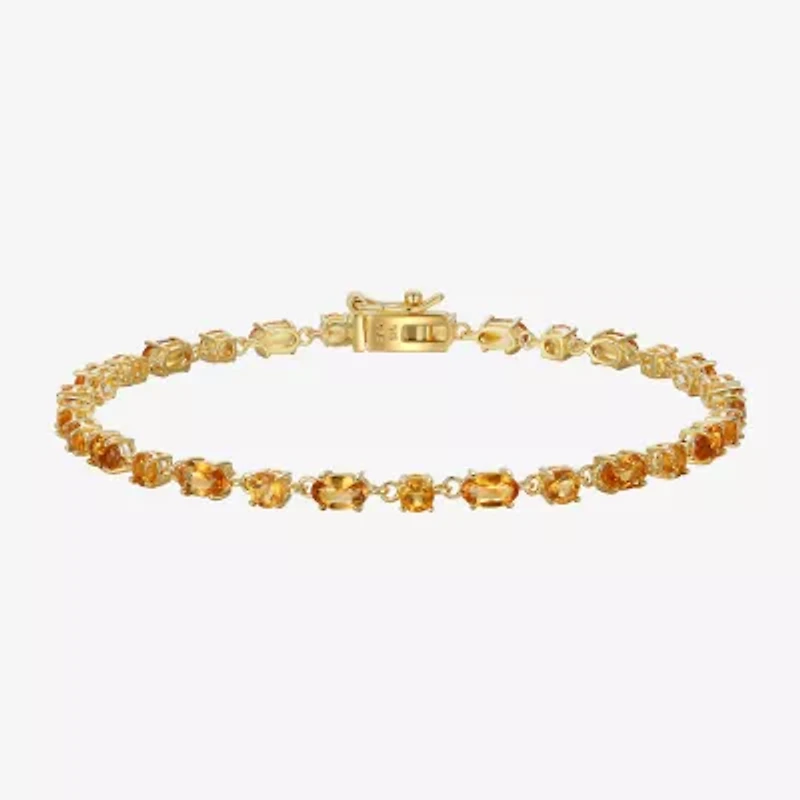Womens Genuine Yellow Citrine 14K Gold Over Silver 7.25 Inch Tennis Bracelet