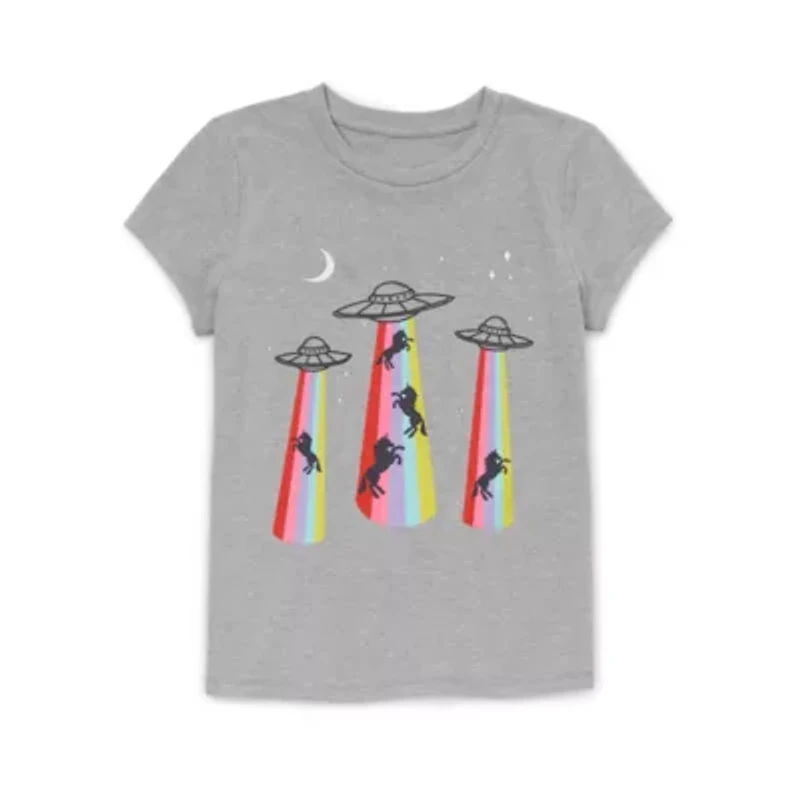 Thereabouts Little & Big Kid Girls Round Neck Short Sleeve Regular Fit Graphic T-Shirt