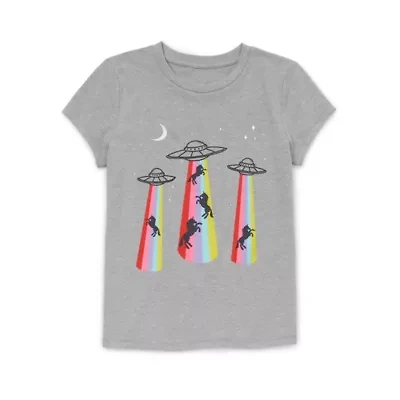 Thereabouts Little & Big Kid Girls Round Neck Short Sleeve Regular Fit Graphic T-Shirt