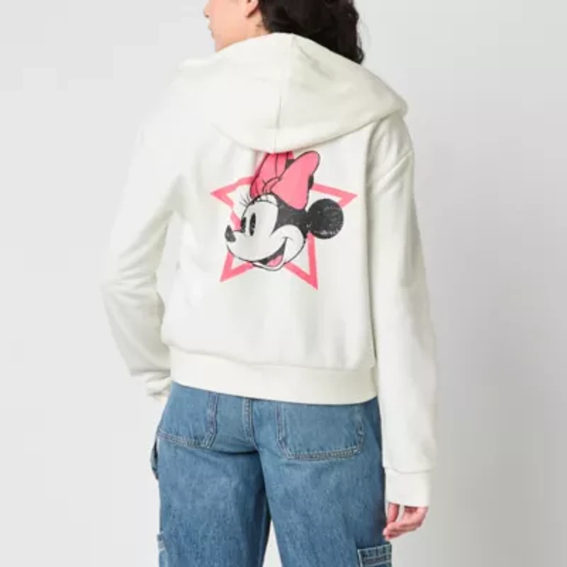 Cropped Full Zip Womens Long Sleeve Minnie Mouse Fleece Zipper Hoodie