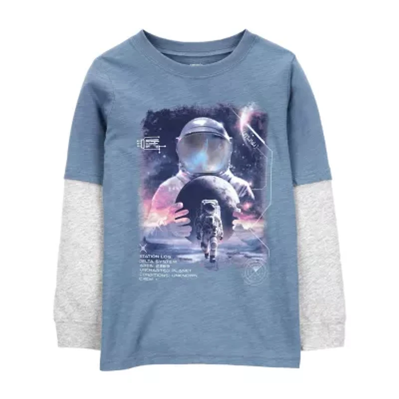 Carter's Little & Big Kid Boys Crew Neck Long Sleeve Regular Fit Graphic T-Shirt