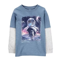 Carter's Little & Big Kid Boys Crew Neck Long Sleeve Regular Fit Graphic T-Shirt