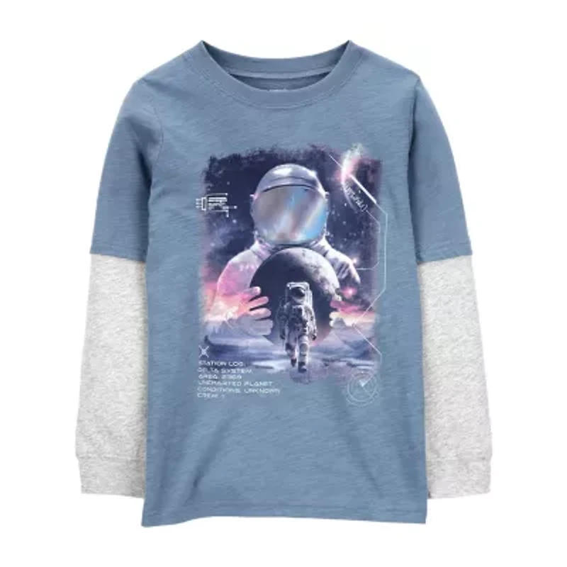 Carter's Little & Big Kid Boys Crew Neck Long Sleeve Regular Fit Graphic T-Shirt