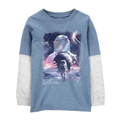 Carter's Little & Big Kid Boys Crew Neck Long Sleeve Regular Fit Graphic T-Shirt